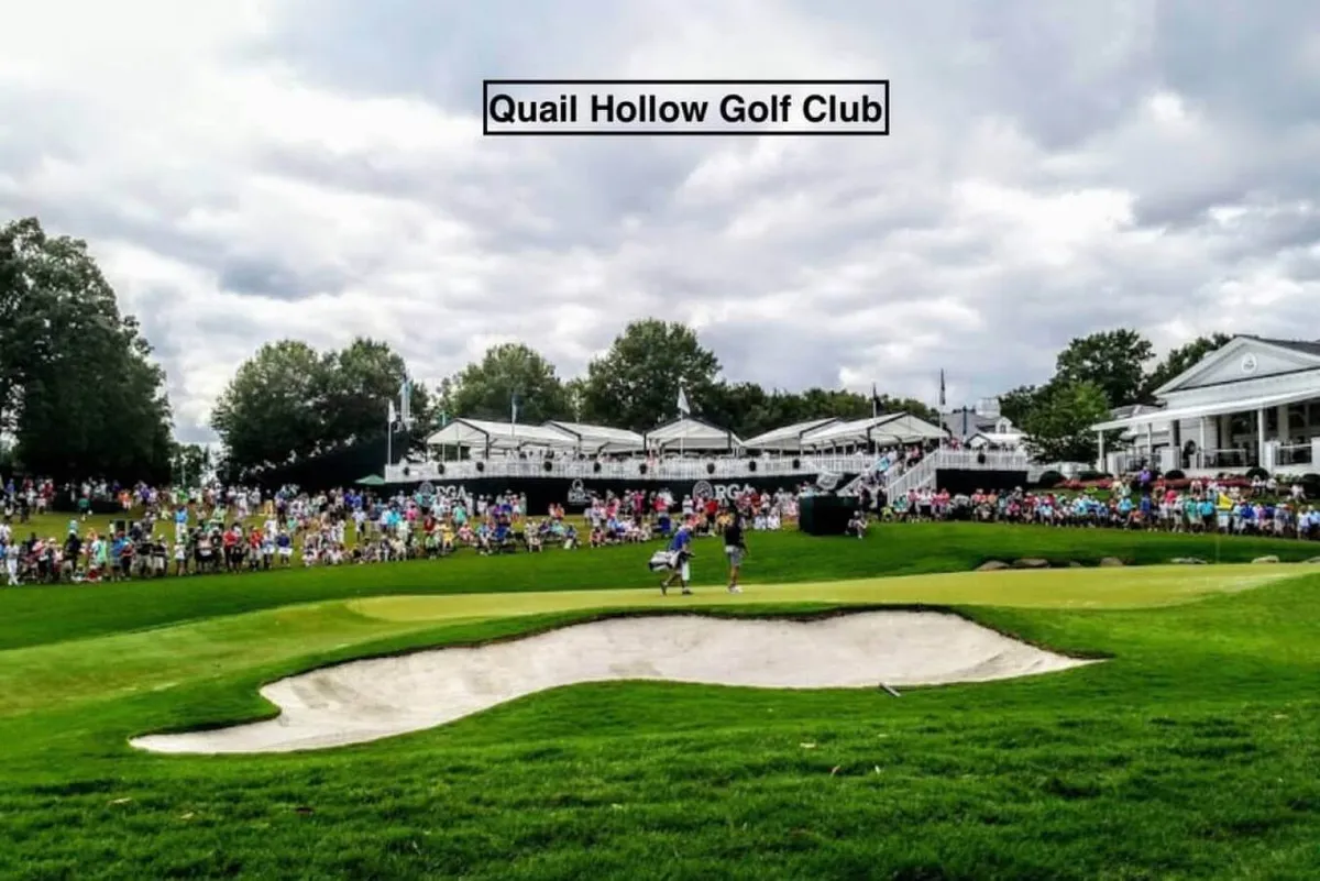 An exterior shot of a lively golf course, with a crowd of spectators gathered around the green and the clubhouse visible in the background. The scene captures the social and recreational spirit of the local area, highlighting opportunities for relaxation and networking outside of work.